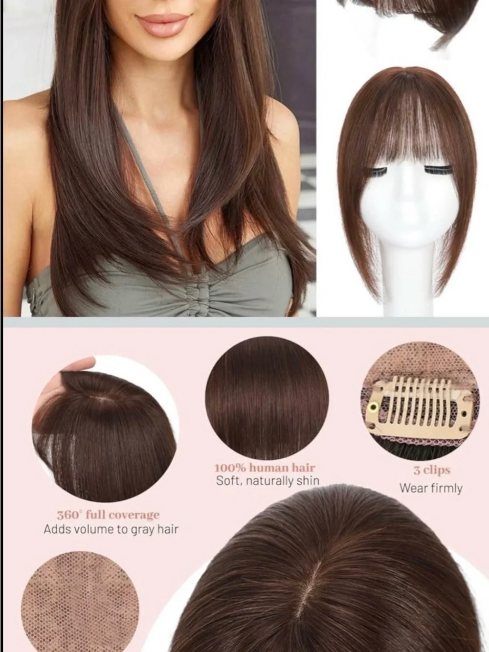 100 % real human hair topper chest nut color